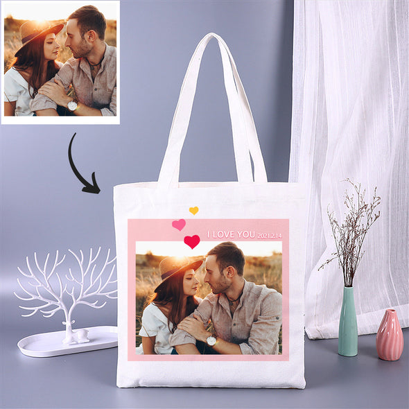 Custom Canvas Tote Bag with Photo and Text