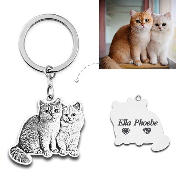 Custom Pet Photo Keychain Cat Dog Photo Keychain Animal Photo Engraved Keychain