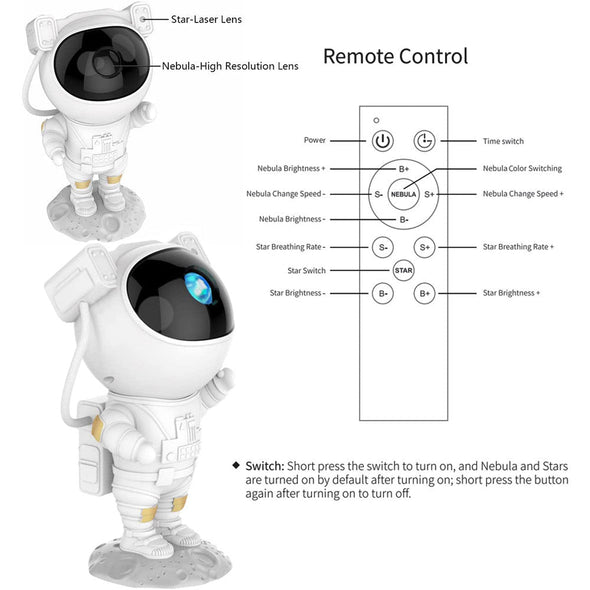 Astronaut Star Projector 360° Adjustable Galaxy Projector Light Spaceman Night Light