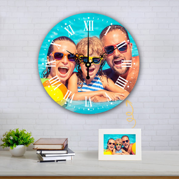 Custom Photo Wall Clock for Office Bathroom Living Room Decorative