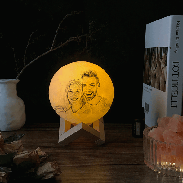 Fathers Day Gift Custom Engraved 3D Moon Light with Picture 2 Colors