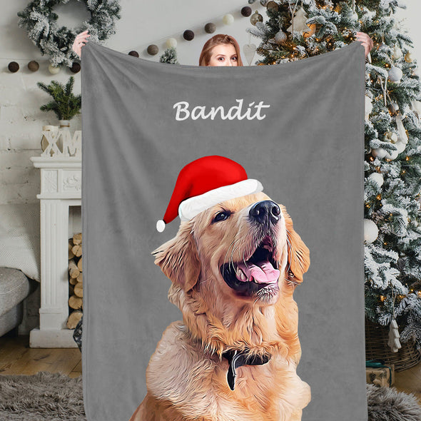 Custom Christmas Blankets Personalized Cat Dog Pet Photo Blankets Fleece Throw Blankets Christmas Gift