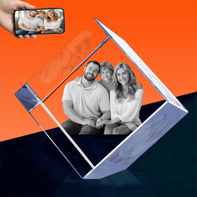 Fathers Day Gift Custom 3D Crystal Photo Personalized 3D Laser Photo Engraved Crystal Gift