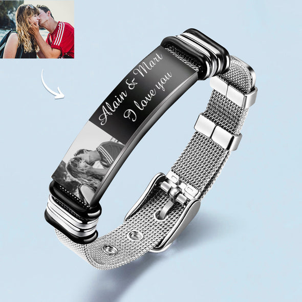 Anniversary Gift for Husband/Boyfriend Photo Engraved Stainless Steel Bracelet Custom Bracelet for Men