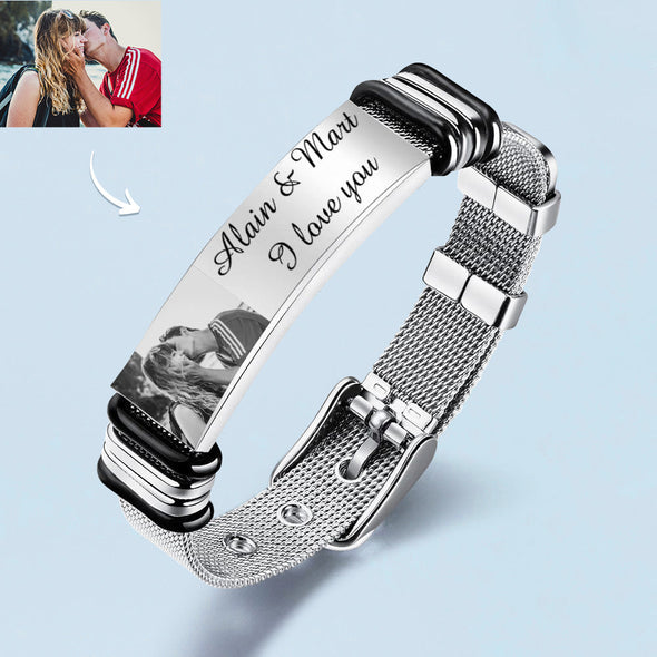 Anniversary Gift for Husband/Boyfriend Photo Engraved Stainless Steel Bracelet Custom Bracelet for Men