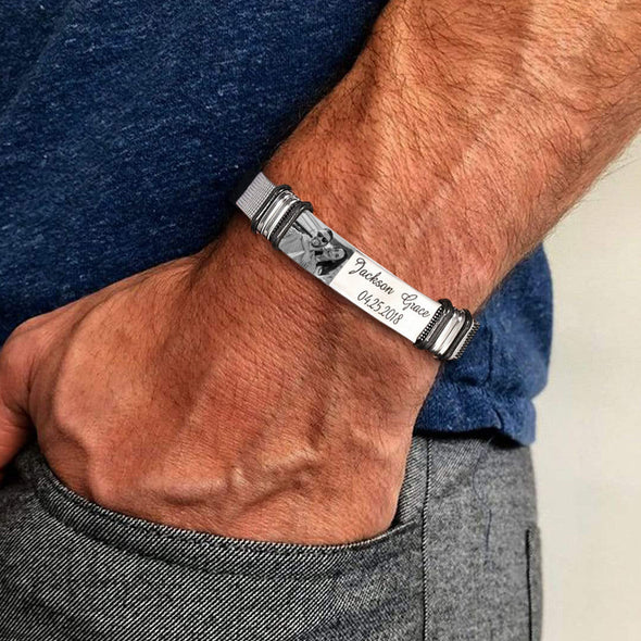 Anniversary Gift for Men Custom Photo Engraved Stainless Steel Bracelet Gift For Couple