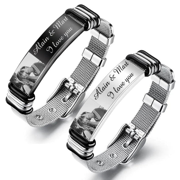 Gift for Husband Boyfriend Father Custom Bracelet with Photo Text for Men Personalized Stainless Steel Bracelet