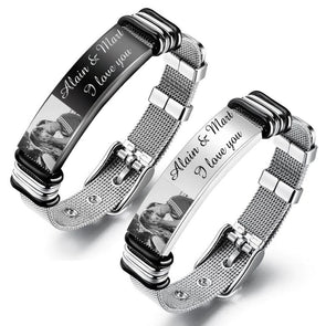 Anniversary Gift for Husband/Boyfriend Photo Engraved Stainless Steel Bracelet Custom Bracelet for Men