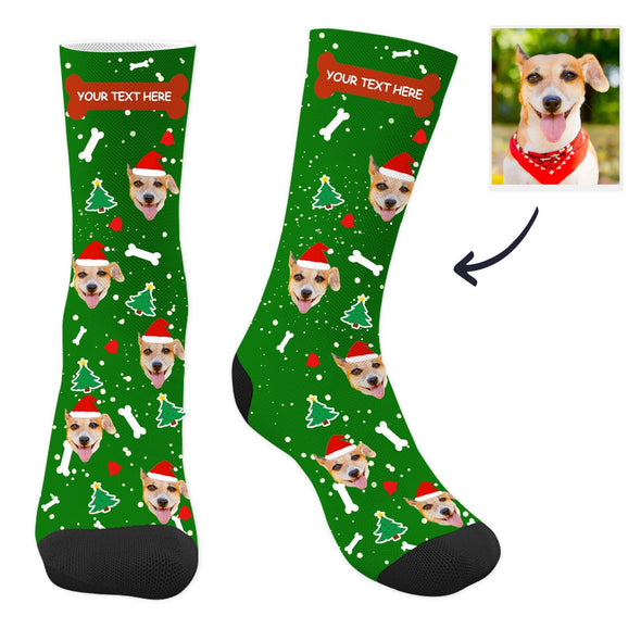 Custom Christmas Socks with Text Dog Picture Socks