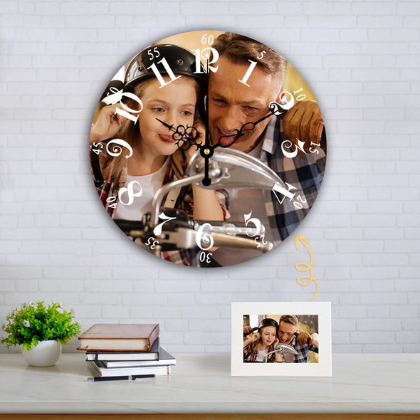 Personalized Photo Wall Clock Round Shape Silent Hanging Clock for Home Decor