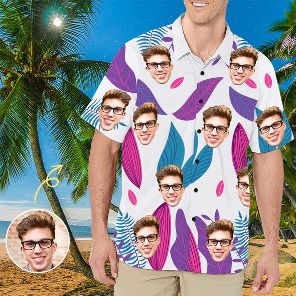 Mens Personalized Face Hawaiian Shirt Custom Husband’s Photo Flower Funky Beach Shirts
