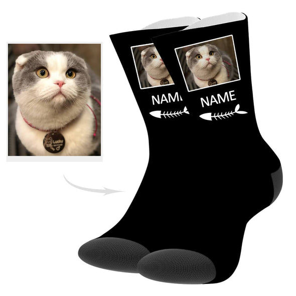 Custom Cat Photo Socks with Name