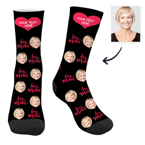 Custom Love You Mom Photo Socks with Text