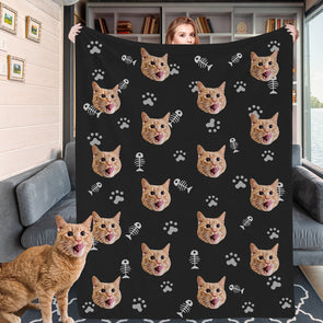 Custom Cat Blankets Personalized Pet Blankets Fleece Throw Cat Face Photo Blanket