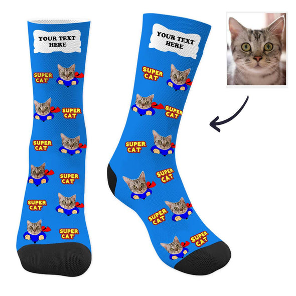 Custom Cat Photo Socks with Your Text