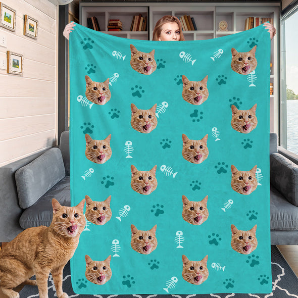 Personalized Dog Face Cat Face Blanket Custom Blankets with Cat Dog Photo Fleece Throw Blanket