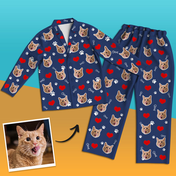 Custom Pajamas Cat Face Pajamas Personalized Cat Photo Gift for Cat Dad Cat Mom