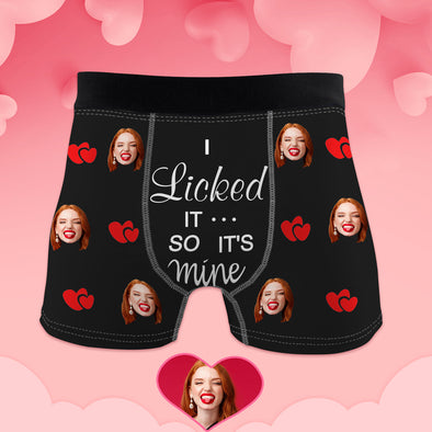Anniversary Gift for Him Custom Photo Boxer with Face Mens Shorts I Licked it So It's Mine