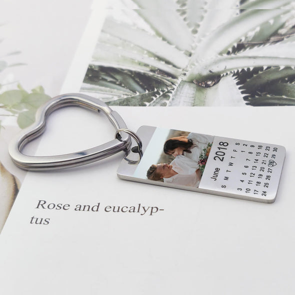 Custom Photo Keychain with Calendar Gift for Boyfriend Girlfriend