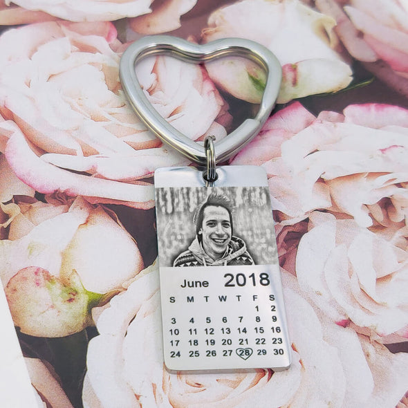 Personalized Photo Engraved Calendar Keychain Christmas Gift