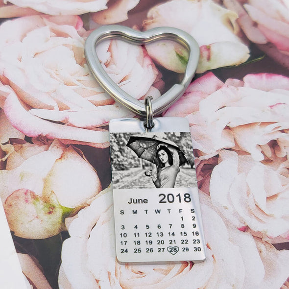 Custom Photo Keychain with Calendar Gift for Boyfriend Girlfriend