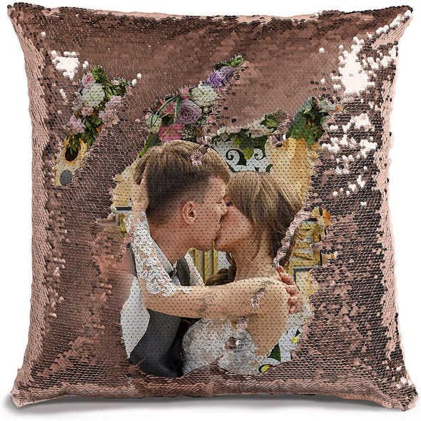 Custom Couple Photo Magic Sequins Pillow Sequin Cushion for Lover