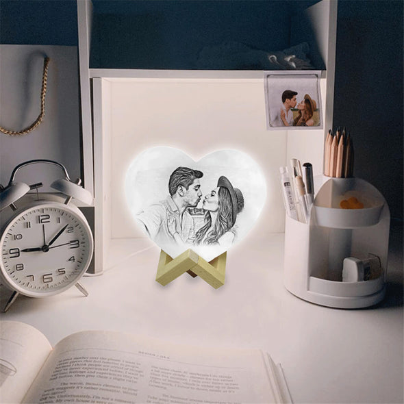 Custom Moon Lamp Heart Shaped with Picture 3D Photo Engraved Moon Light 2 Colors Mothers Day Gift