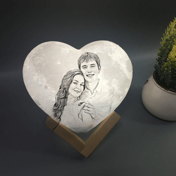 Custom Heart Shpaed Photo Moon Lamp Custom 3D Photo Engraved Moon Light 2 Colors