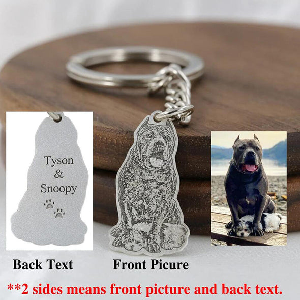 Personalized Photo Keychain with Cat Dog Pet Photo Custom Animal Photo Engraved Keychain