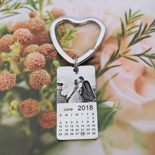 Personalized Photo Engraved Calendar Keychain Christmas Gift