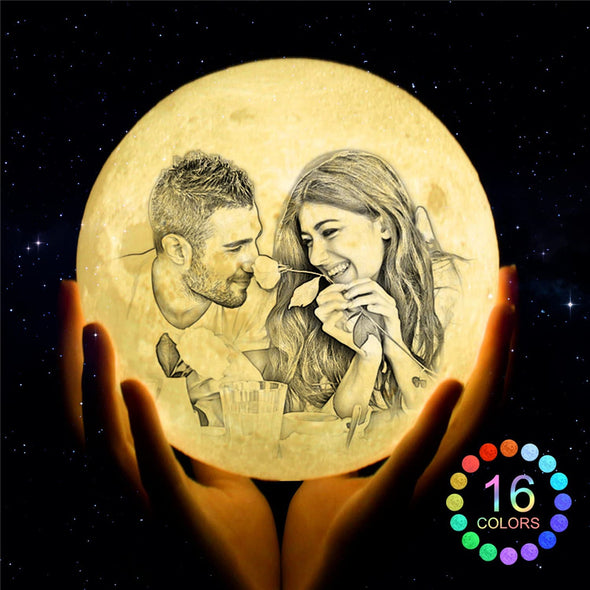 Personalized Moon Lamp with Photo Custom 3D Engraved Moon Light 2 Colors