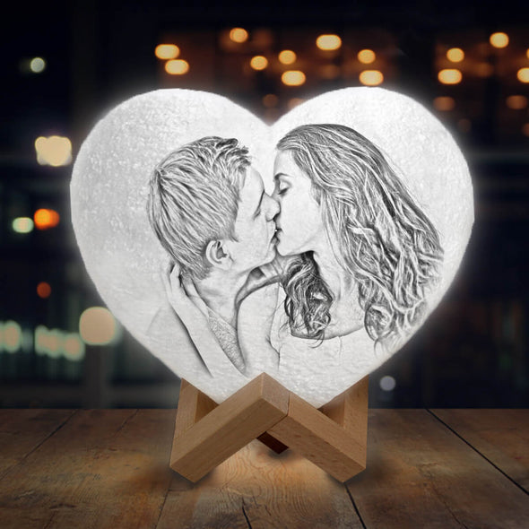 Personalized Moon Lamp with Photo Heart Shaped Custom 3D Engraved Moon Light 2 Colors