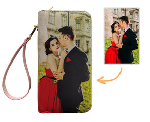 Gift for Mothers Day Personalized Photo Wallet for Women Two Zipper Pockets Leather Long Wallet