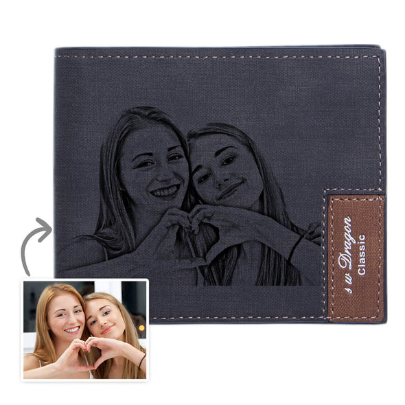 Mens Personalized Photo Wallets Bifold Engraved Wallets Leather Gift for Boyfriend