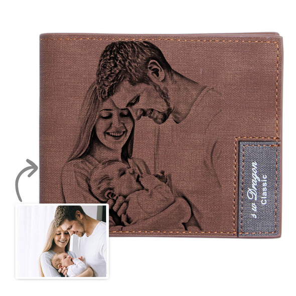 Christmas Gift Personalized Wallets for Men with Photo Engraved Leather Picture Wallet