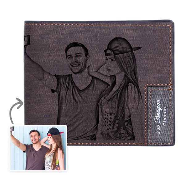 Custom Wallet for Men with Photo Leather Engraved Picture Wallet