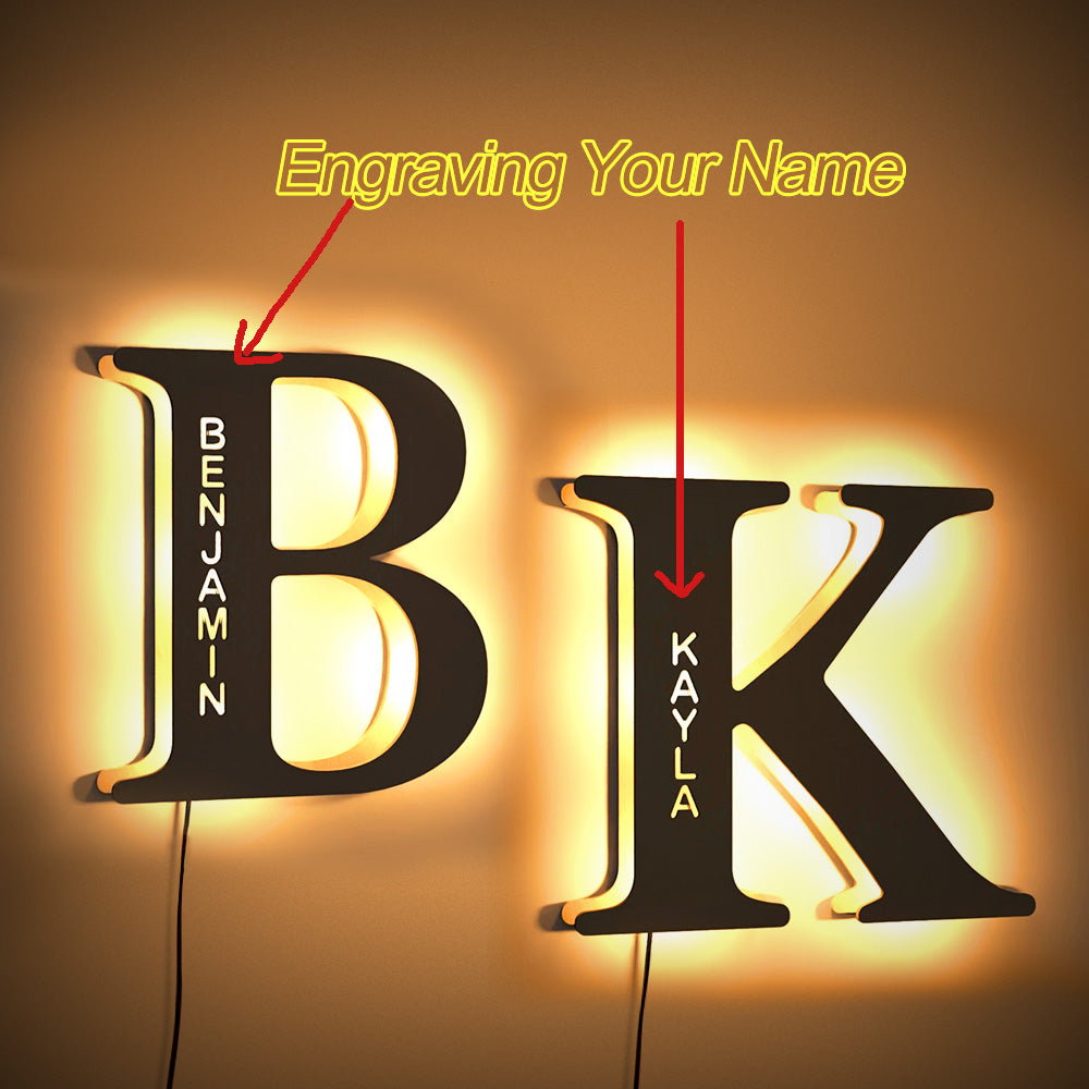 Custom Wooden Lamp with Engraved Name Wall Light Custom Night