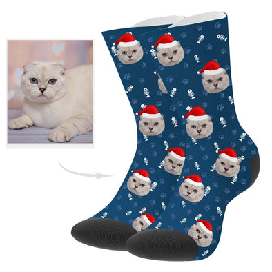 Custom Christmas Cat Photo Socks