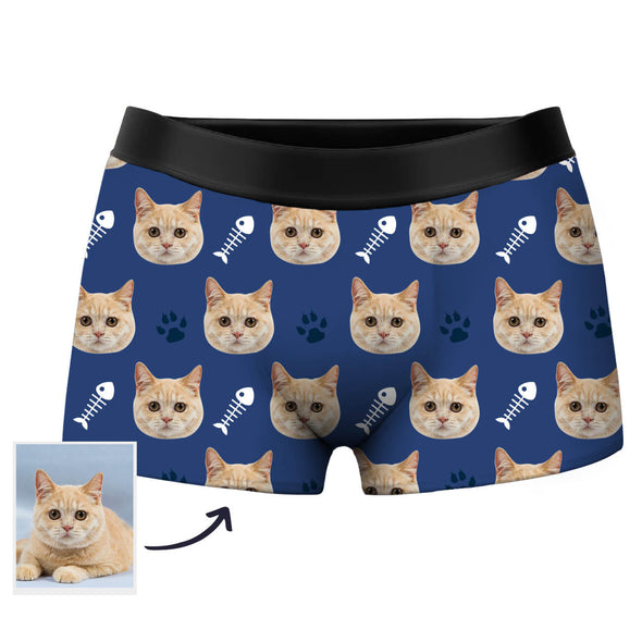 Cat Face on Boxers Custom Face Shorts with Cat Head Gift for Cat Dad