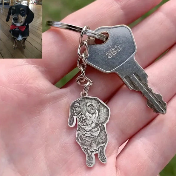 Personalized Photo Keychain with Cat Dog Pet Photo Custom Animal Photo Engraved Keychain