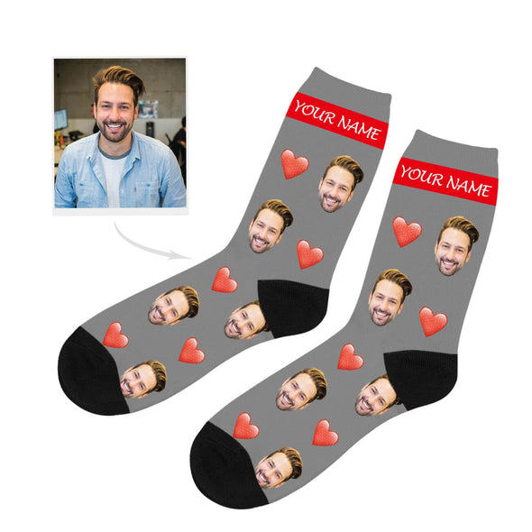 Custom Heart Picture Socks with Your Text