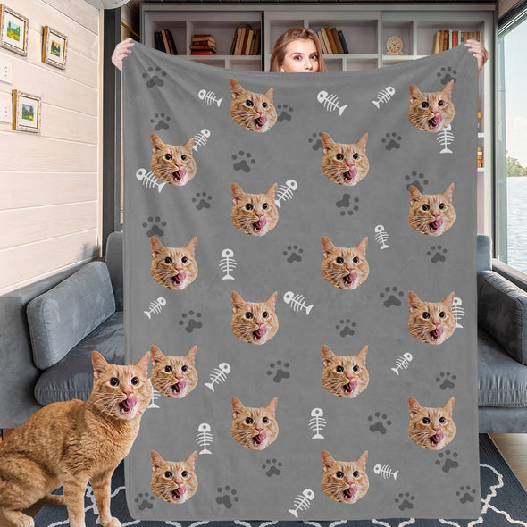 Personalized Dog Face Cat Face Blanket Custom Blankets with Cat Dog Photo Fleece Throw Blanket