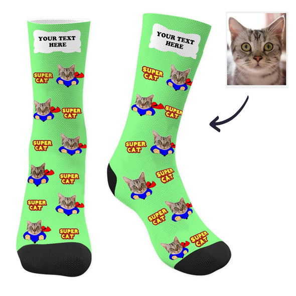 Custom Cat Photo Socks with Your Text