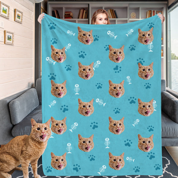 Personalized Dog Face Cat Face Blankets Custom Blankets with Cat Dog Photo Fleece Throw Blanket