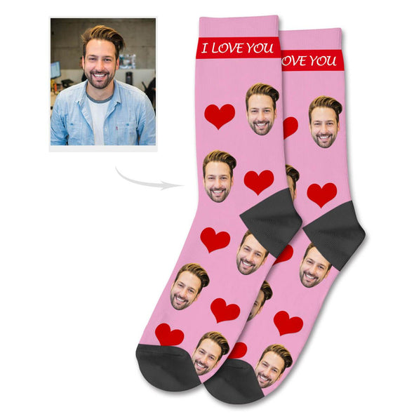 Custom Heart Photo Socks with Your Text