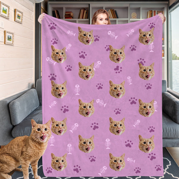Custom Cat Blankets Personalized Pet Blankets Fleece Throw Cat Face Photo Blanket