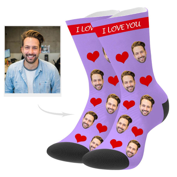Custom Heart Photo Socks with Your Text