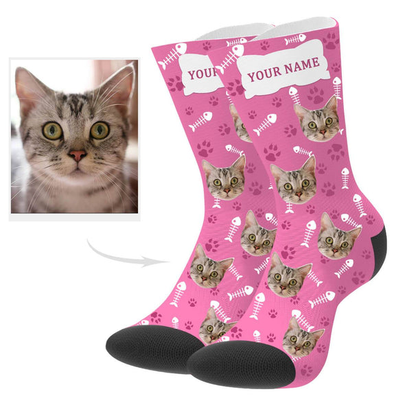 Cat Photo Socks with Text Cat Face on Socks