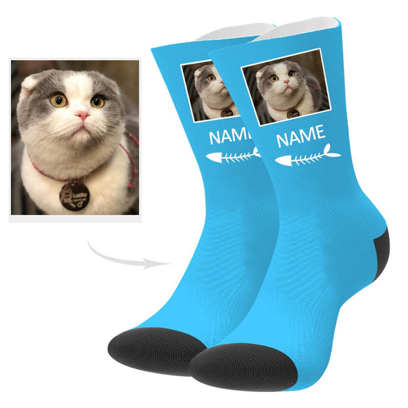 Custom Cat Photo Socks with Name