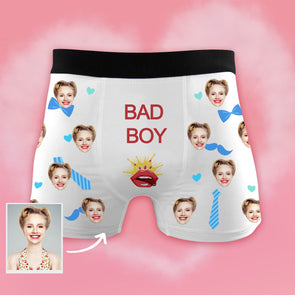 Men's Custom Face on Boxers Bad Boy Photo Shorts